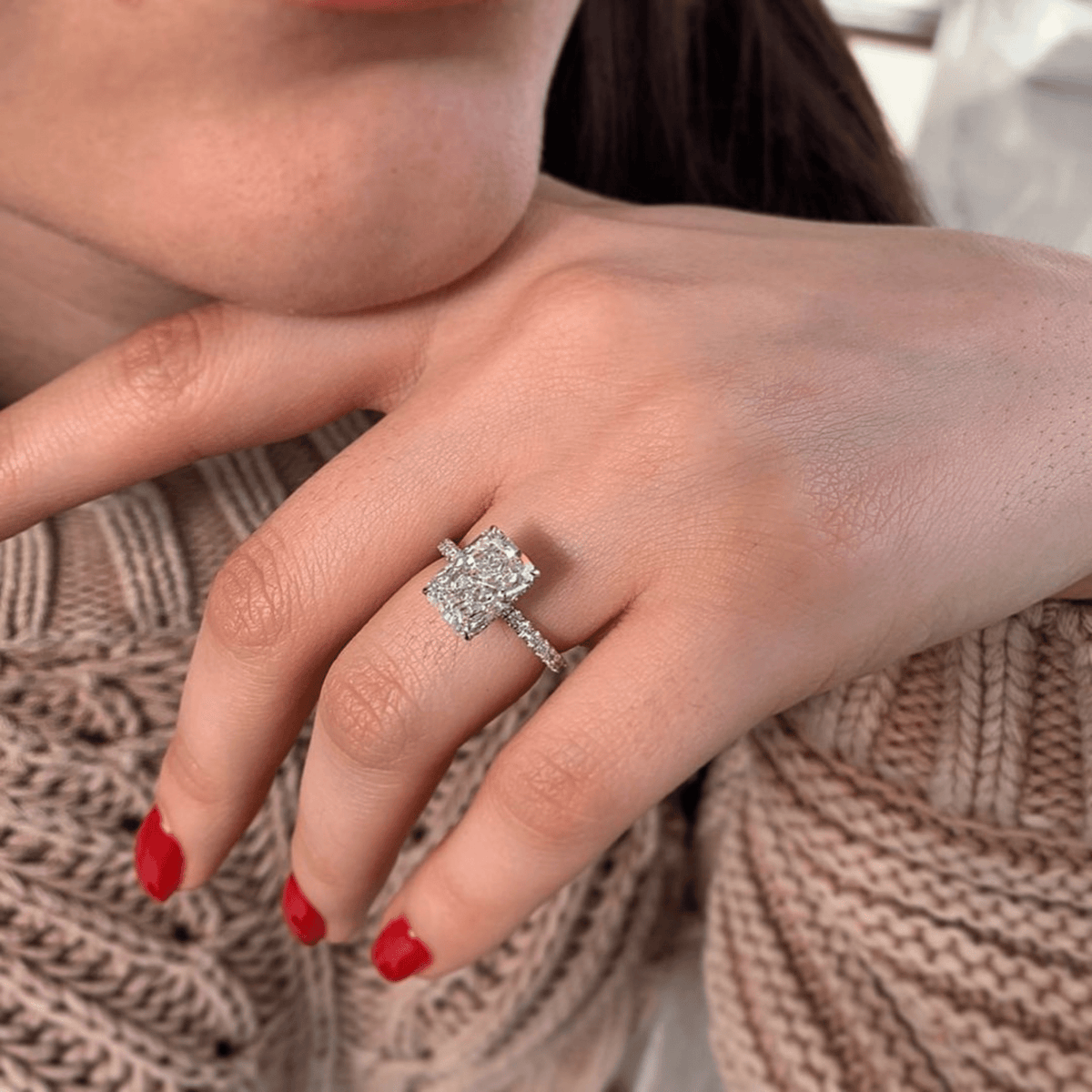 2 Carat Radiant Cut Engagement Ring with Pave Diamond Band - Evara Jewelry LLC