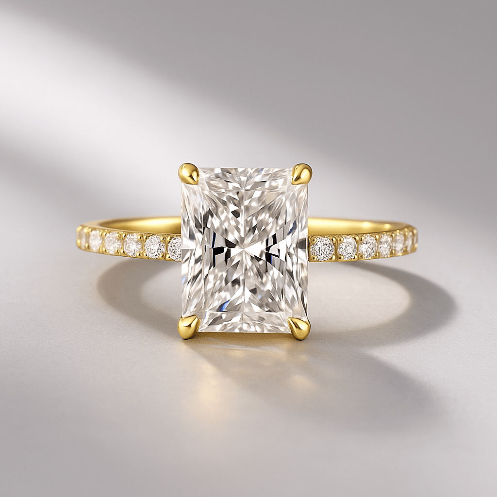 2 Carat Radiant Cut Engagement Ring with Pave Diamond Band - Evara Jewelry LLC