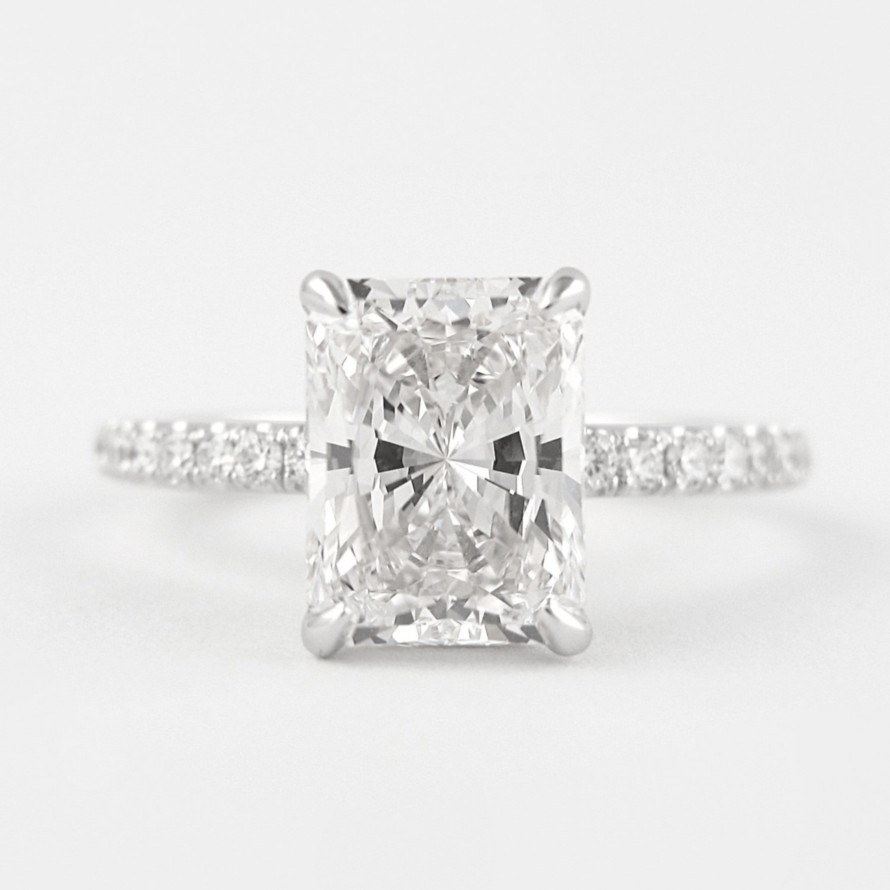 2 Carat Radiant Cut Engagement Ring with Pave Diamond Band - Evara Jewelry LLC