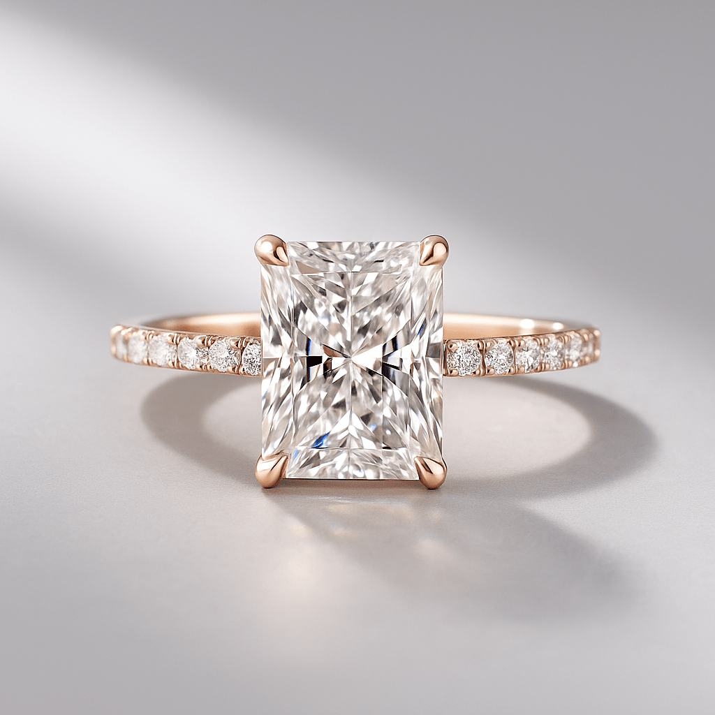 2 Carat Radiant Cut Engagement Ring with Pave Diamond Band - Evara Jewelry LLC