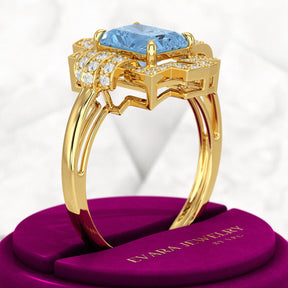 2 Carat Radiant Cut Ice Blue Diamond Art Deco Ring - Evara Jewelry LLC