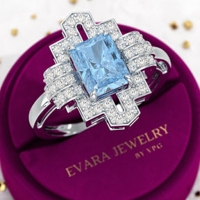 2 Carat Radiant Cut Ice Blue Diamond Art Deco Ring - Evara Jewelry LLC