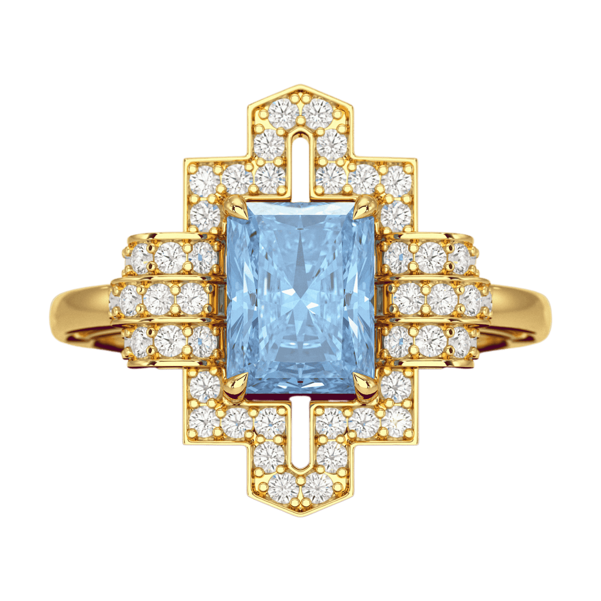 2 Carat Radiant Cut Ice Blue Diamond Art Deco Ring - Evara Jewelry LLC