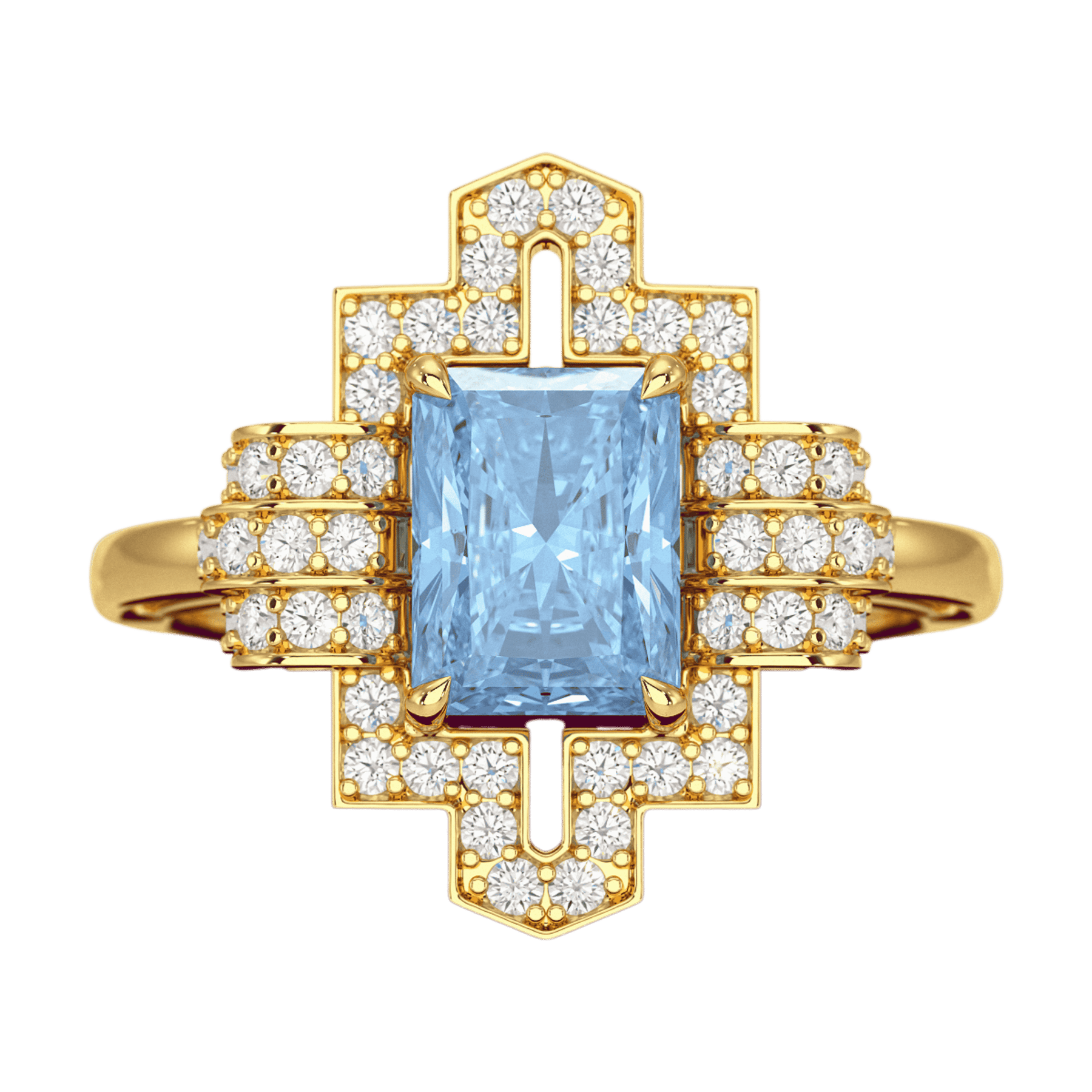 2 Carat Radiant Cut Ice Blue Diamond Art Deco Ring - Evara Jewelry LLC