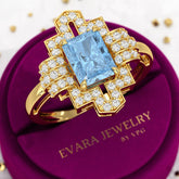 2 Carat Radiant Cut Ice Blue Diamond Art Deco Ring - Evara Jewelry LLC