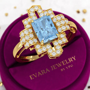 2 Carat Radiant Cut Ice Blue Diamond Art Deco Ring - Evara Jewelry LLC