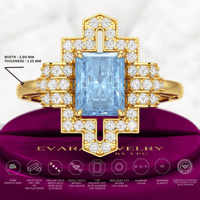 2 Carat Radiant Cut Ice Blue Diamond Art Deco Ring - Evara Jewelry LLC