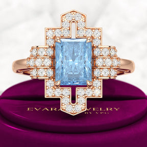 2 Carat Radiant Cut Ice Blue Diamond Art Deco Ring - Evara Jewelry LLC
