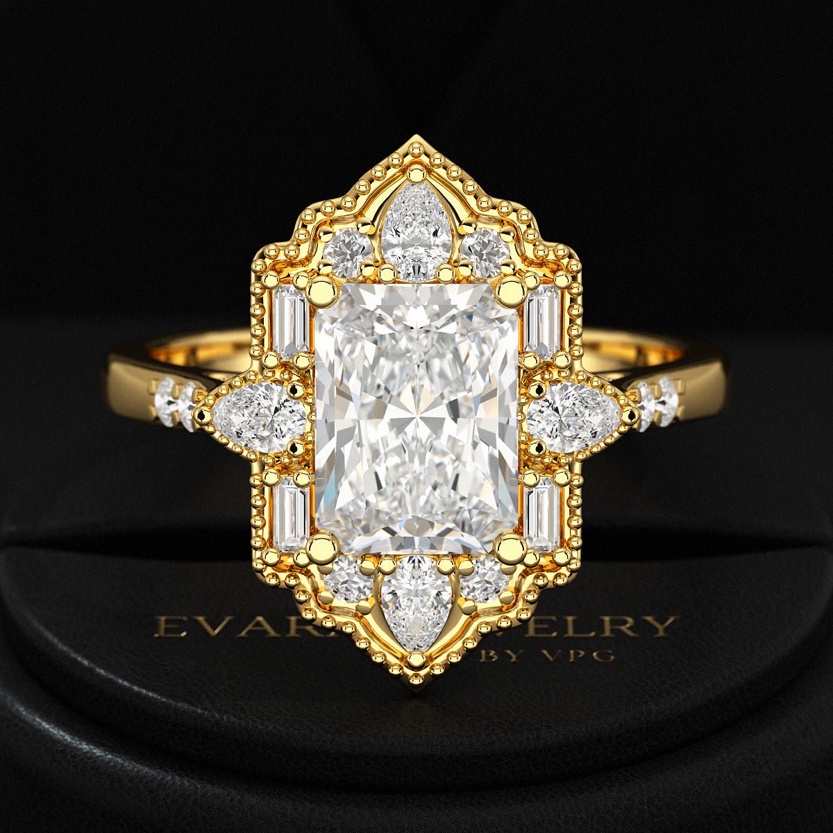 2 Carat Radiant Cut Vintage Mosaic Diamond Engagement Ring - Evara Jewelry LLC