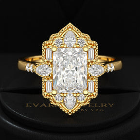 2 Carat Radiant Cut Vintage Mosaic Diamond Engagement Ring - Evara Jewelry LLC