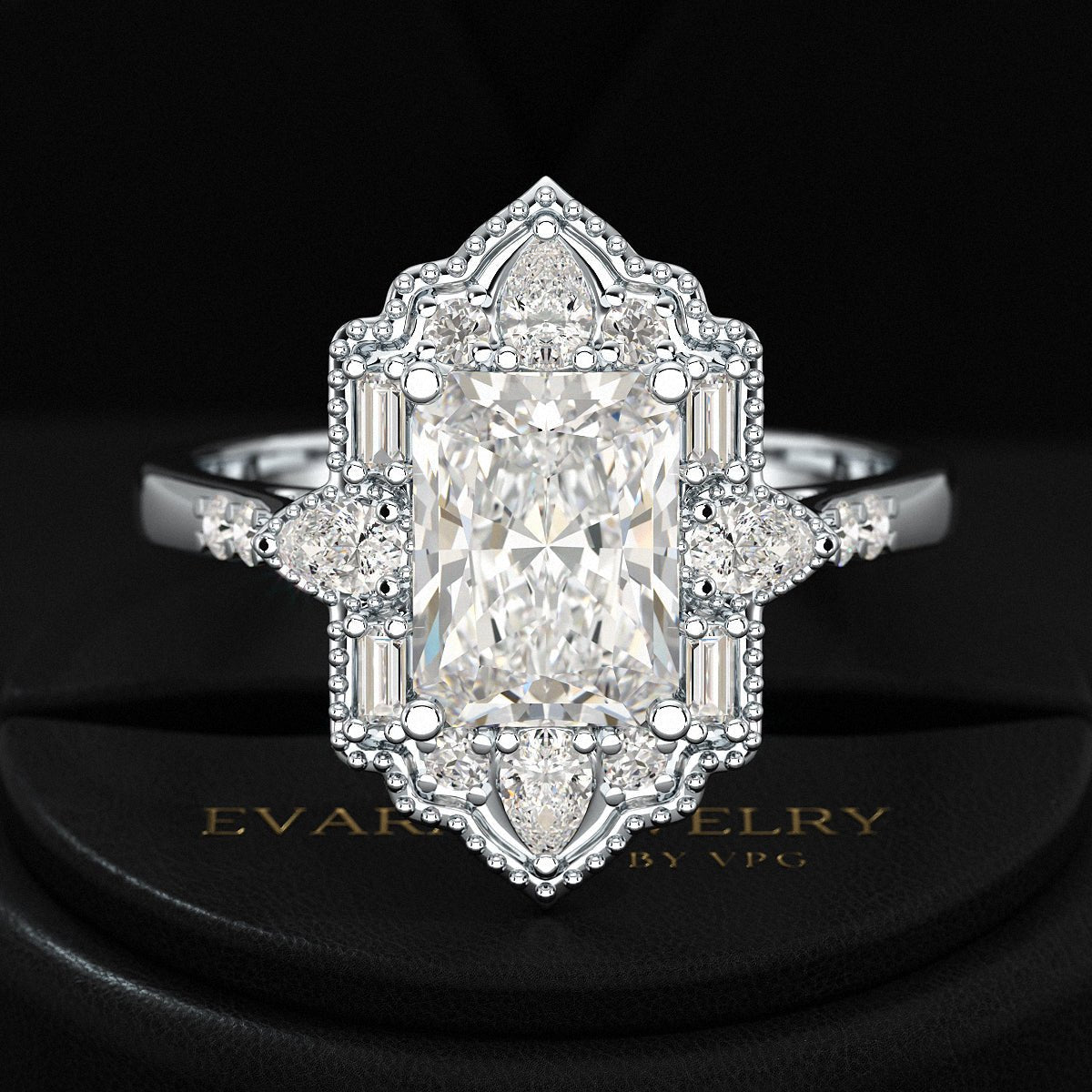 2 Carat Radiant Cut Vintage Mosaic Diamond Engagement Ring - Evara Jewelry LLC