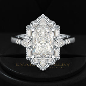 2 Carat Radiant Cut Vintage Mosaic Diamond Engagement Ring - Evara Jewelry LLC