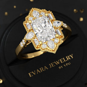 2 Carat Radiant Cut Vintage Mosaic Diamond Engagement Ring - Evara Jewelry LLC