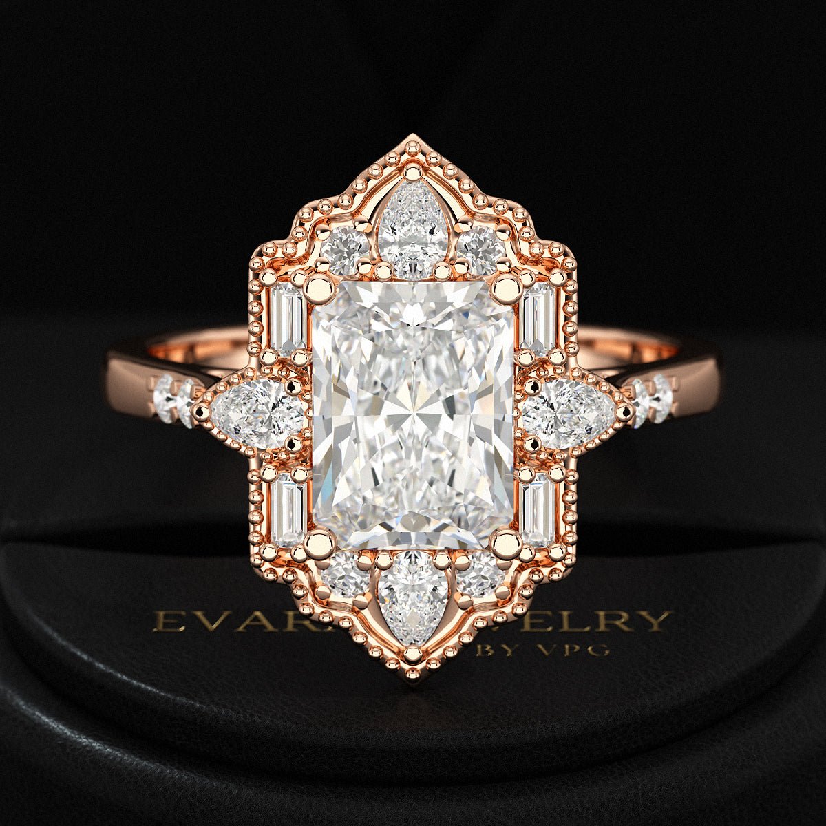 2 Carat Radiant Cut Vintage Mosaic Diamond Engagement Ring - Evara Jewelry LLC