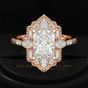 2 Carat Radiant Cut Vintage Mosaic Diamond Engagement Ring - Evara Jewelry LLC