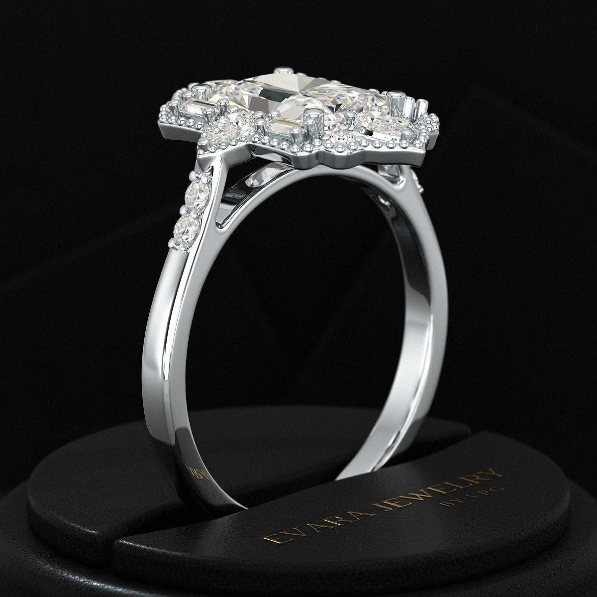 2 Carat Radiant Cut Vintage Mosaic Diamond Engagement Ring - Evara Jewelry LLC
