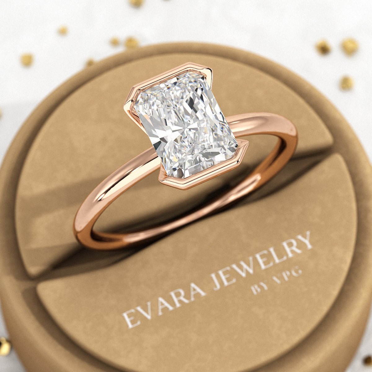 2 Carat Radiant Diamond Half Bezel Set Proposal Ring - Evara Jewelry LLC