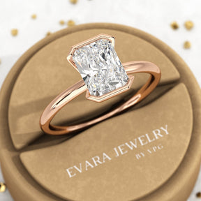 2 Carat Radiant Diamond Half Bezel Set Proposal Ring - Evara Jewelry LLC
