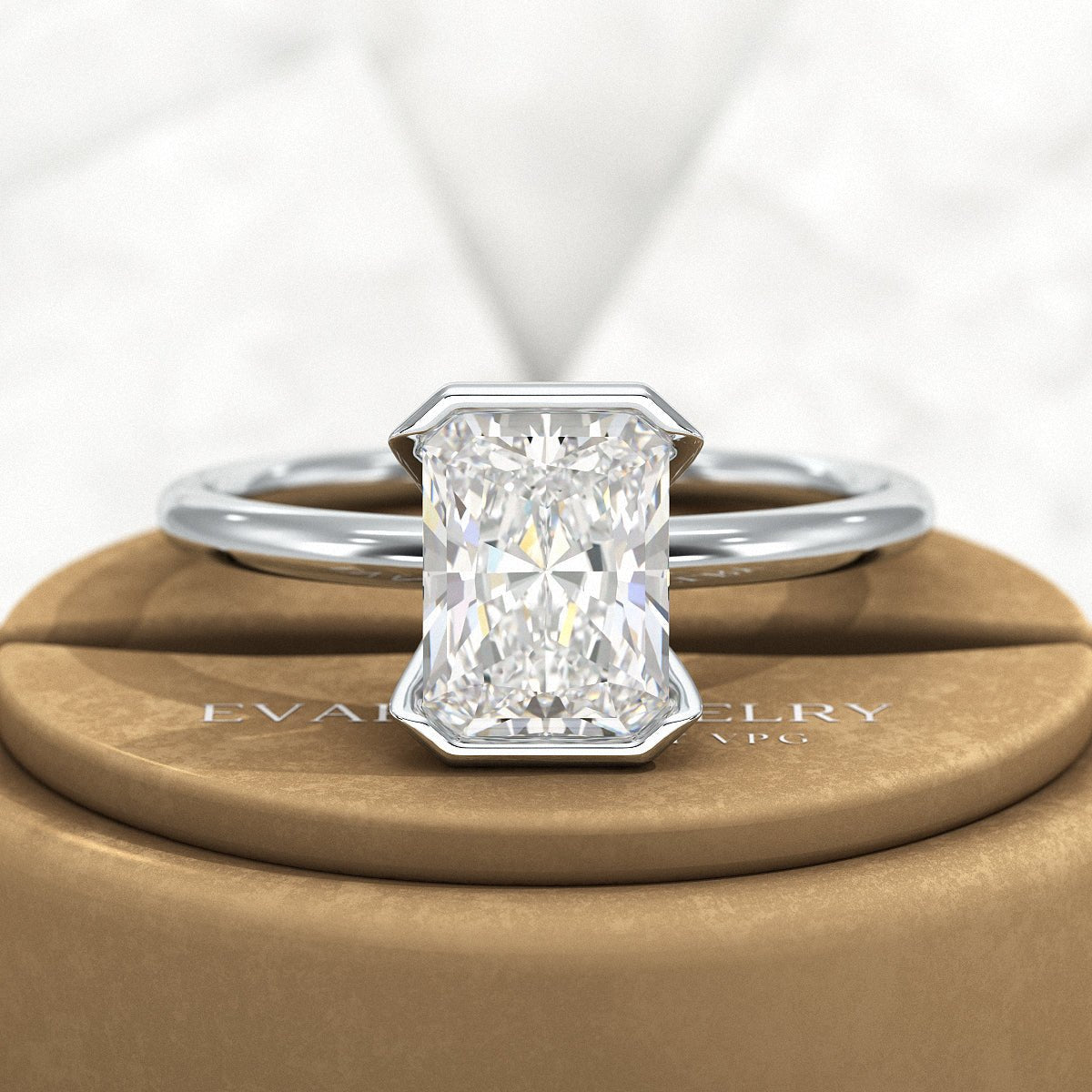 2 Carat Radiant Diamond Half Bezel Set Proposal Ring - Evara Jewelry LLC