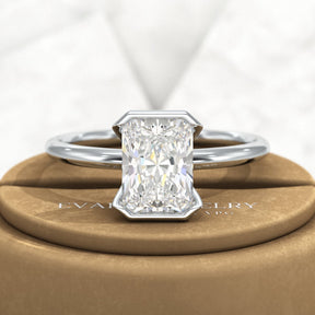 2 Carat Radiant Diamond Half Bezel Set Proposal Ring - Evara Jewelry LLC