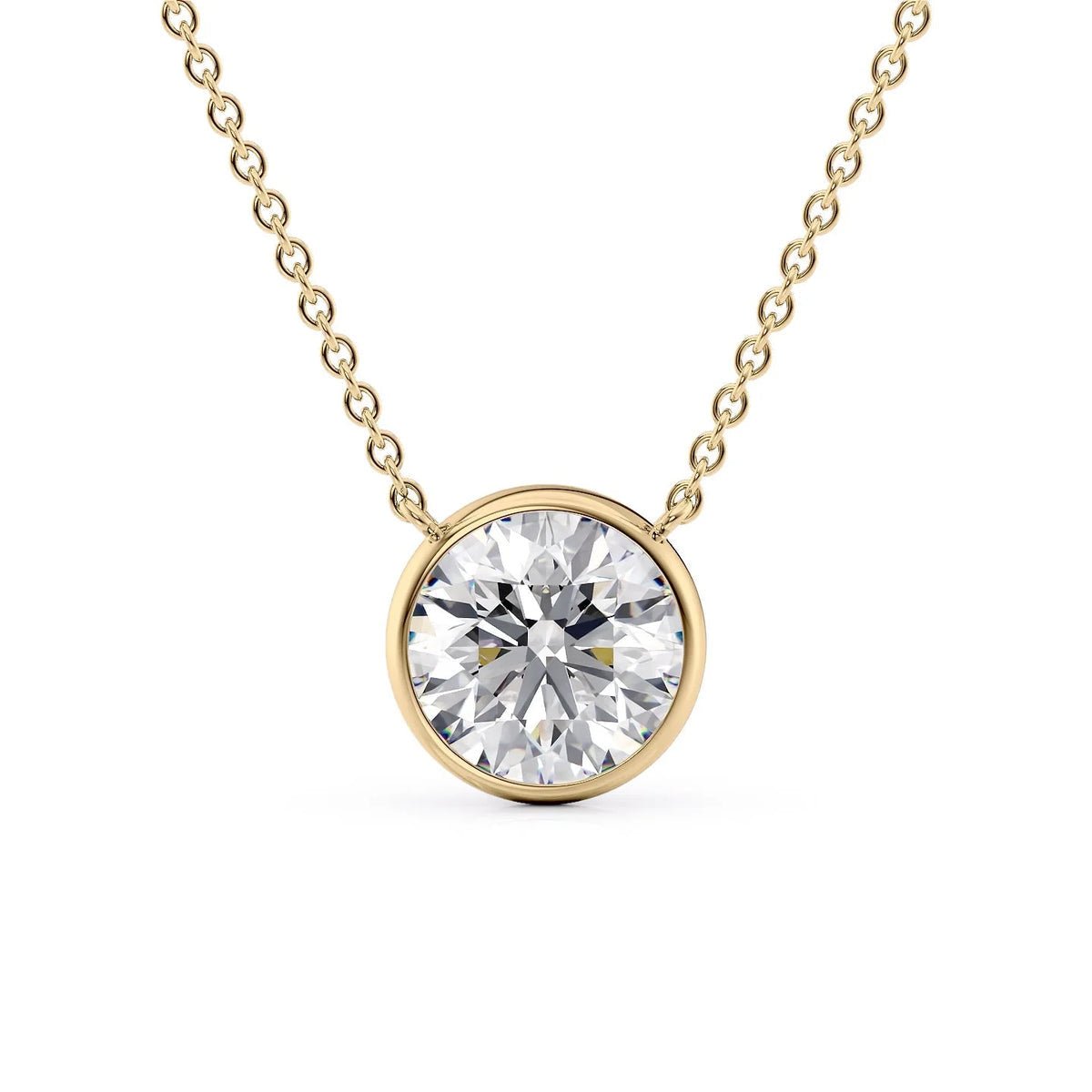 2 Carat Round Diamond Classic Bezel Pendant Necklace - Evara Jewelry LLC