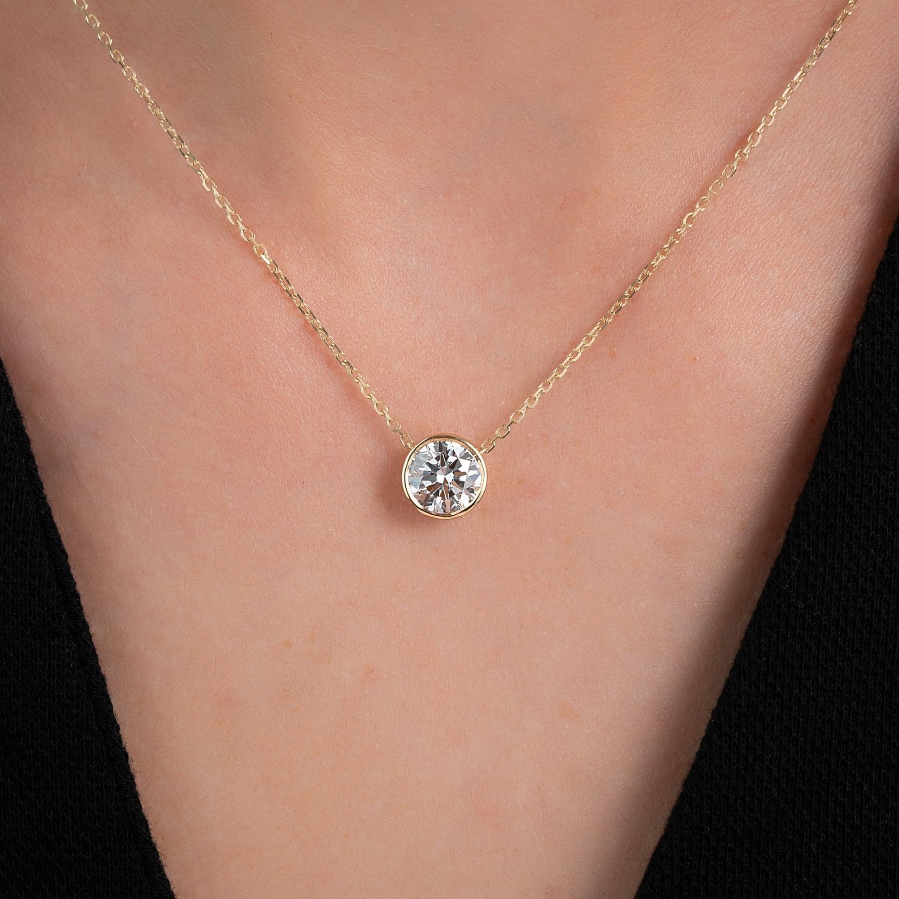 2 Carat Round Diamond Classic Bezel Pendant Necklace - Evara Jewelry LLC