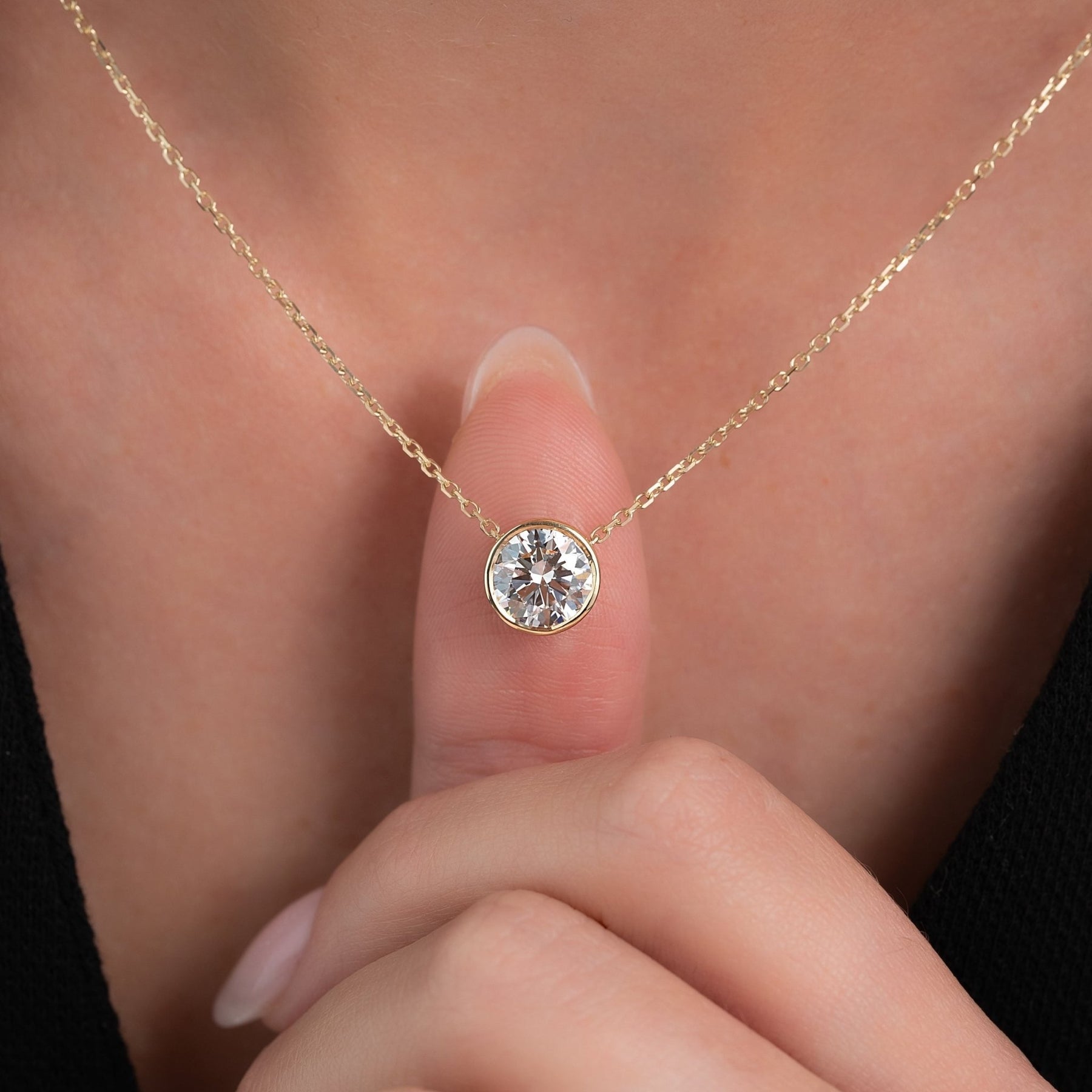 2 Carat Round Diamond Classic Bezel Pendant Necklace - Evara Jewelry LLC