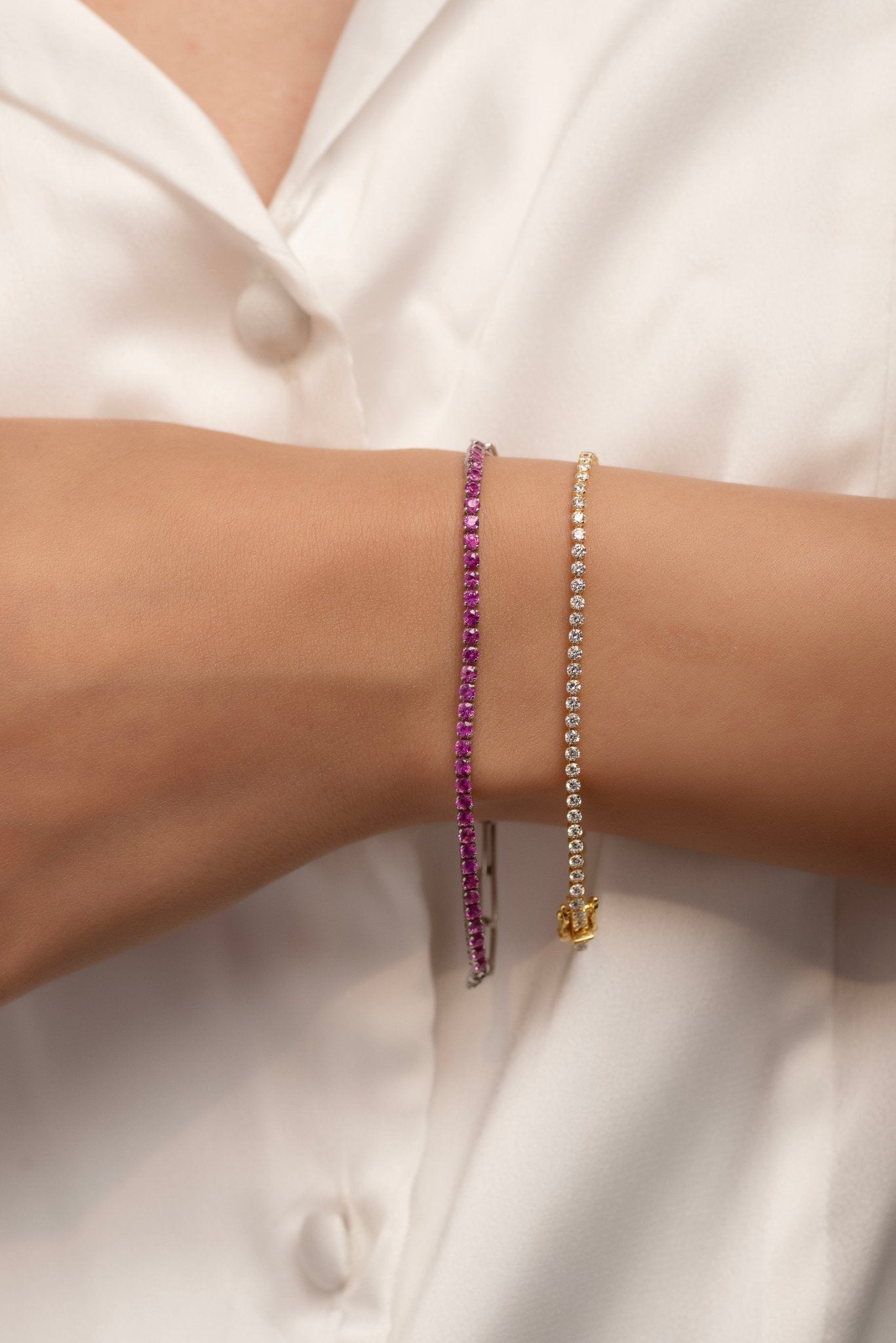 2 Carats Natural Pink Sapphire & Paperclip 50 - 50 Bracelet - Limited Edition - Evara Jewelry LLC