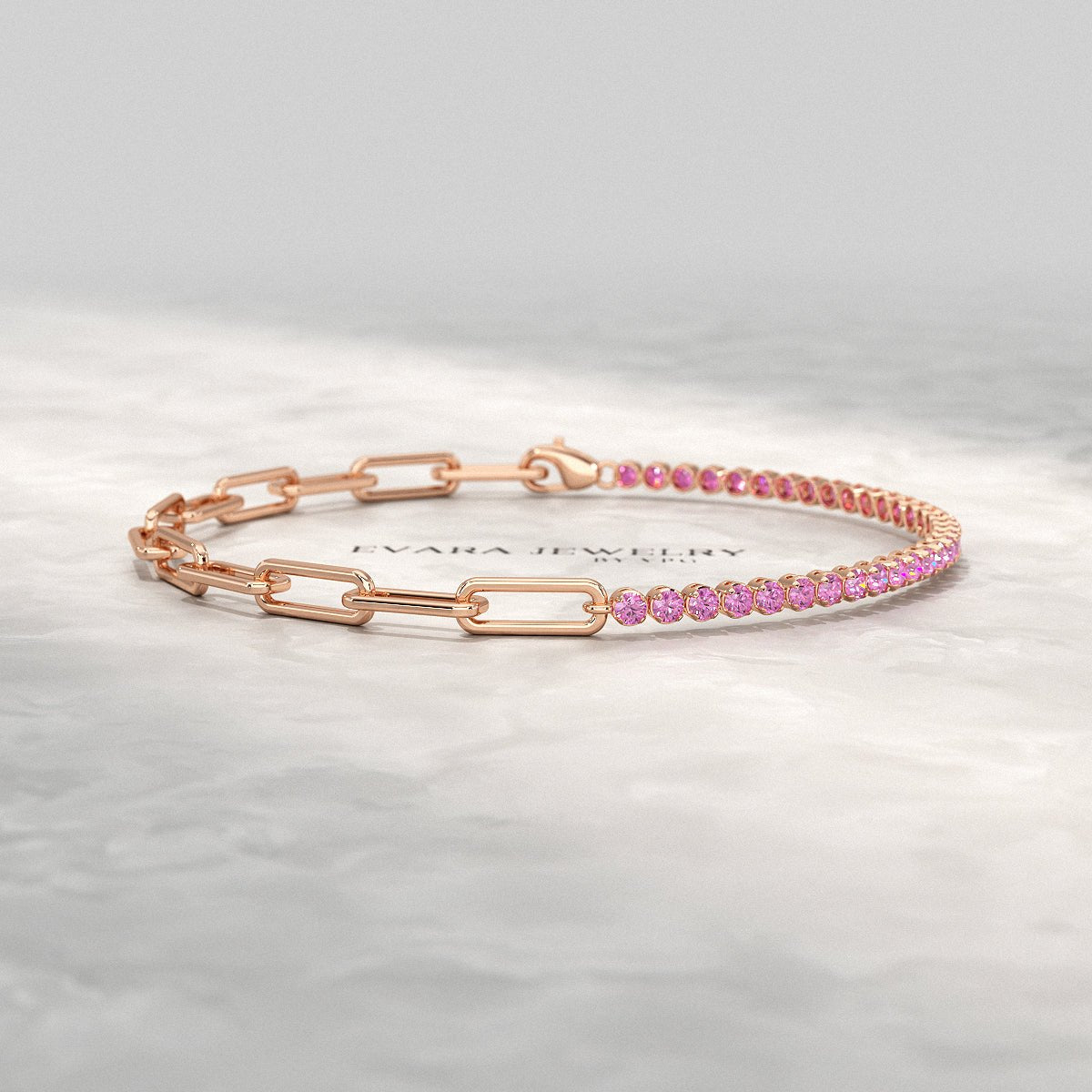 2 Carats Natural Pink Sapphire & Paperclip 50 - 50 Bracelet - Limited Edition - Evara Jewelry LLC