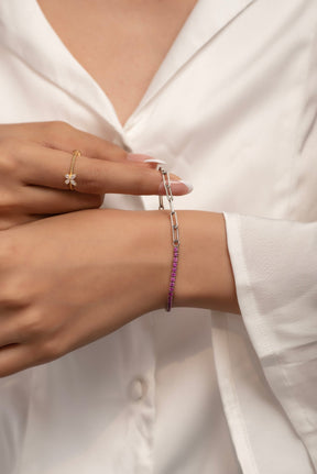 2 Carats Natural Pink Sapphire & Paperclip 50 - 50 Bracelet - Limited Edition - Evara Jewelry LLC