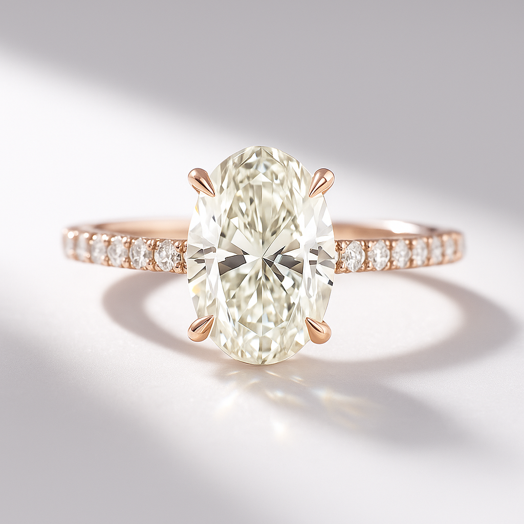 2.50 carat oval pave engagement ring with hidden halo in 14k gold, lab grown diamond wedding ring fine jewelry gift for her