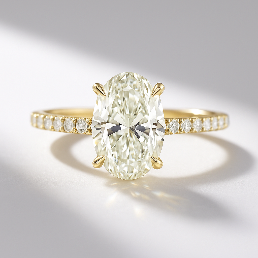 2.50 carat oval pave engagement ring with hidden halo in 14k gold, lab grown diamond wedding ring fine jewelry gift for her