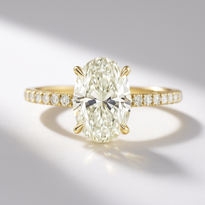 2.50 carat oval pave engagement ring with hidden halo in 14k gold, lab grown diamond wedding ring fine jewelry gift for her