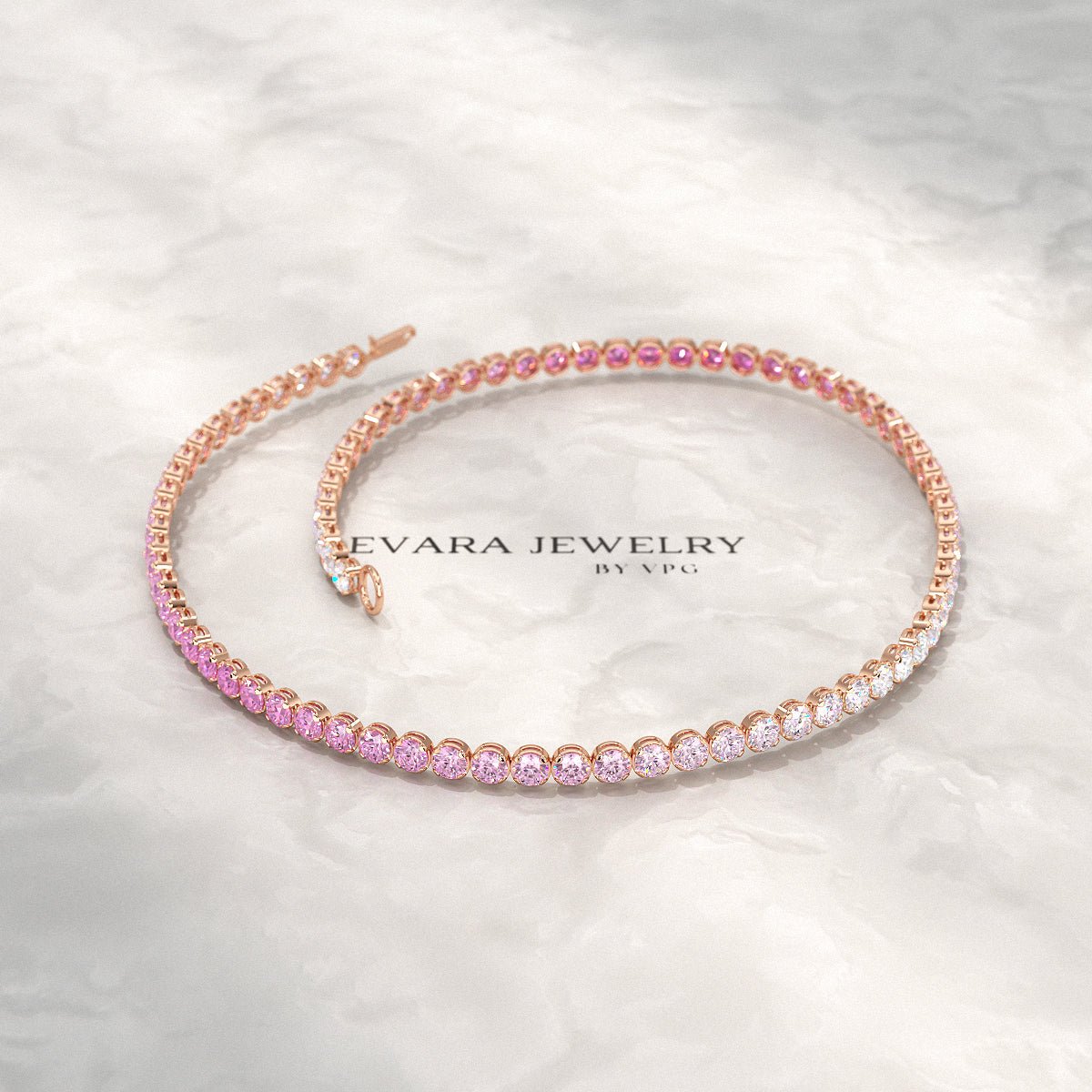 2.01 Carats Ombre Pink Sapphire Dainty Tennis Bracelet - Natural Sapphire in Solid 14K/18K Rose Gold - Evara Jewelry LLC