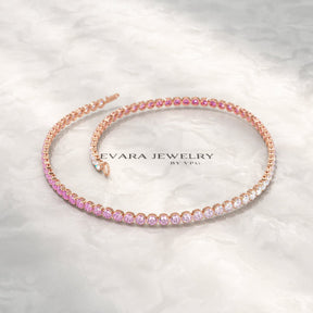 2.01 Carats Ombre Pink Sapphire Dainty Tennis Bracelet - Natural Sapphire in Solid 14K/18K Rose Gold - Evara Jewelry LLC