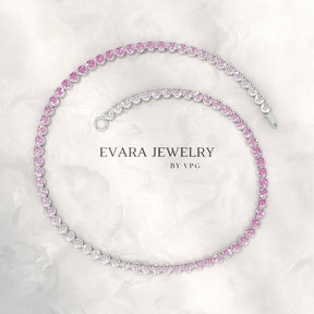 2.01 Carats Ombre Pink Sapphire Dainty Tennis Bracelet - Natural Sapphire in Solid 14K/18K Rose Gold - Evara Jewelry LLC