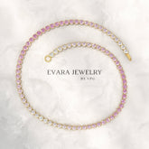 2.01 Carats Ombre Pink Sapphire Dainty Tennis Bracelet - Natural Sapphire in Solid 14K/18K Rose Gold - Evara Jewelry LLC