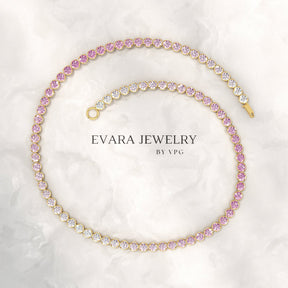2.01 Carats Ombre Pink Sapphire Dainty Tennis Bracelet - Natural Sapphire in Solid 14K/18K Rose Gold - Evara Jewelry LLC