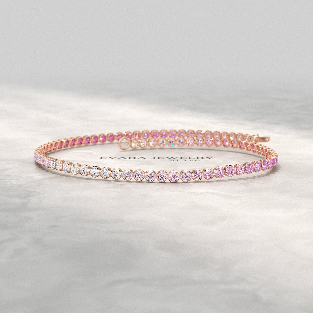 2.01 Carats Ombre Pink Sapphire Dainty Tennis Bracelet - Natural Sapphire in Solid 14K/18K Rose Gold - Evara Jewelry LLC