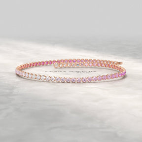 2.01 Carats Ombre Pink Sapphire Dainty Tennis Bracelet - Natural Sapphire in Solid 14K/18K Rose Gold - Evara Jewelry LLC