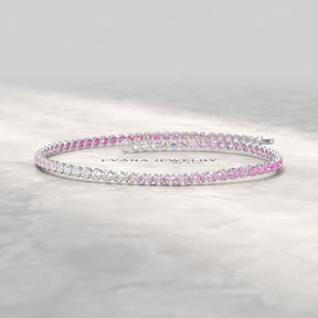 2.01 Carats Ombre Pink Sapphire Dainty Tennis Bracelet - Natural Sapphire in Solid 14K/18K Rose Gold - Evara Jewelry LLC
