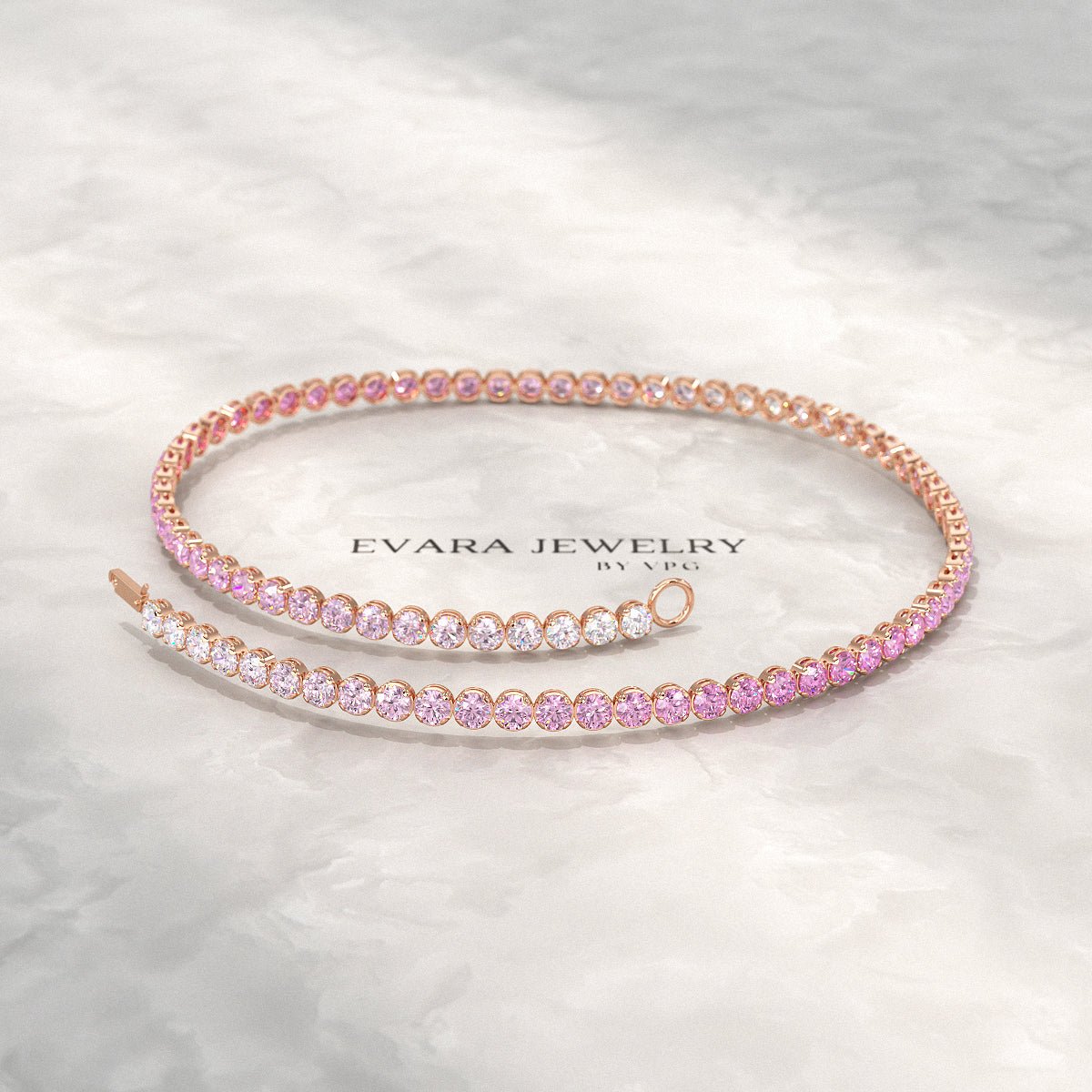 2.01 Carats Ombre Pink Sapphire Dainty Tennis Bracelet - Natural Sapphire in Solid 14K/18K Rose Gold - Evara Jewelry LLC