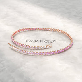 2.01 Carats Ombre Pink Sapphire Dainty Tennis Bracelet - Natural Sapphire in Solid 14K/18K Rose Gold - Evara Jewelry LLC