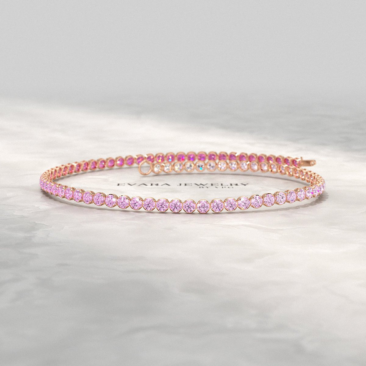 2.01 Carats Ombre Pink Sapphire Tennis Bracelet - Natural Sapphire Bracelet in Solid 18K/14K Gold - Evara Jewelry LLC