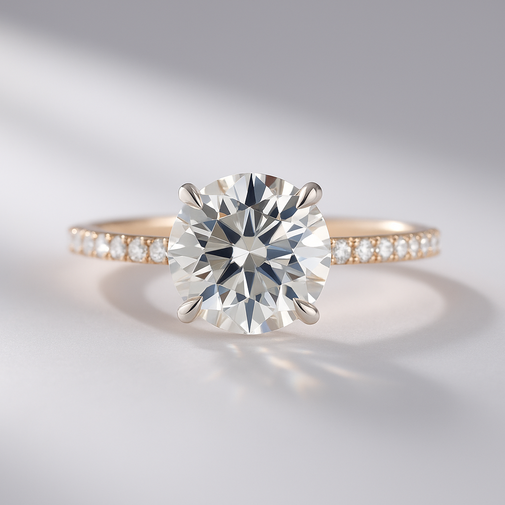 3 Carat Round Lab Grown Diamond Classic Wedding Ring with Pave Band