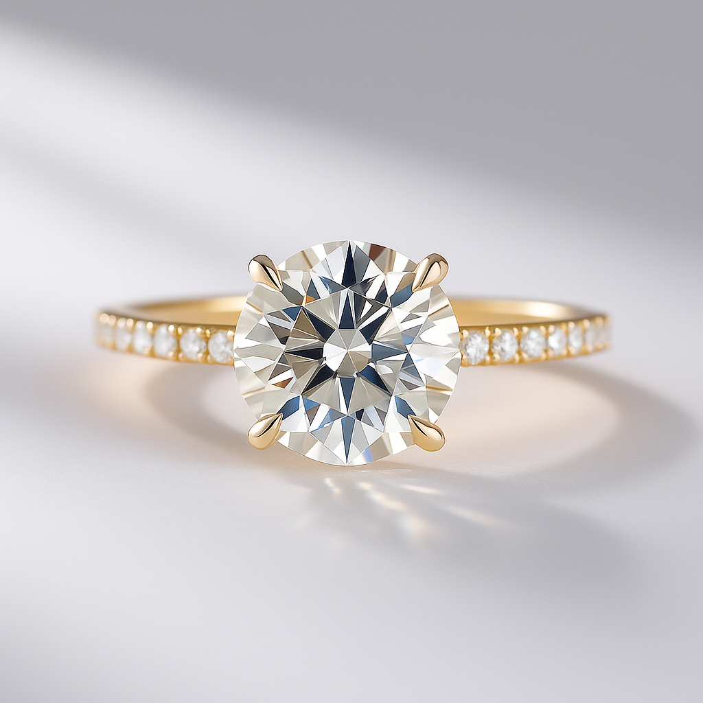 3 Carat Round Lab Grown Diamond Classic Wedding Ring with Pave Band