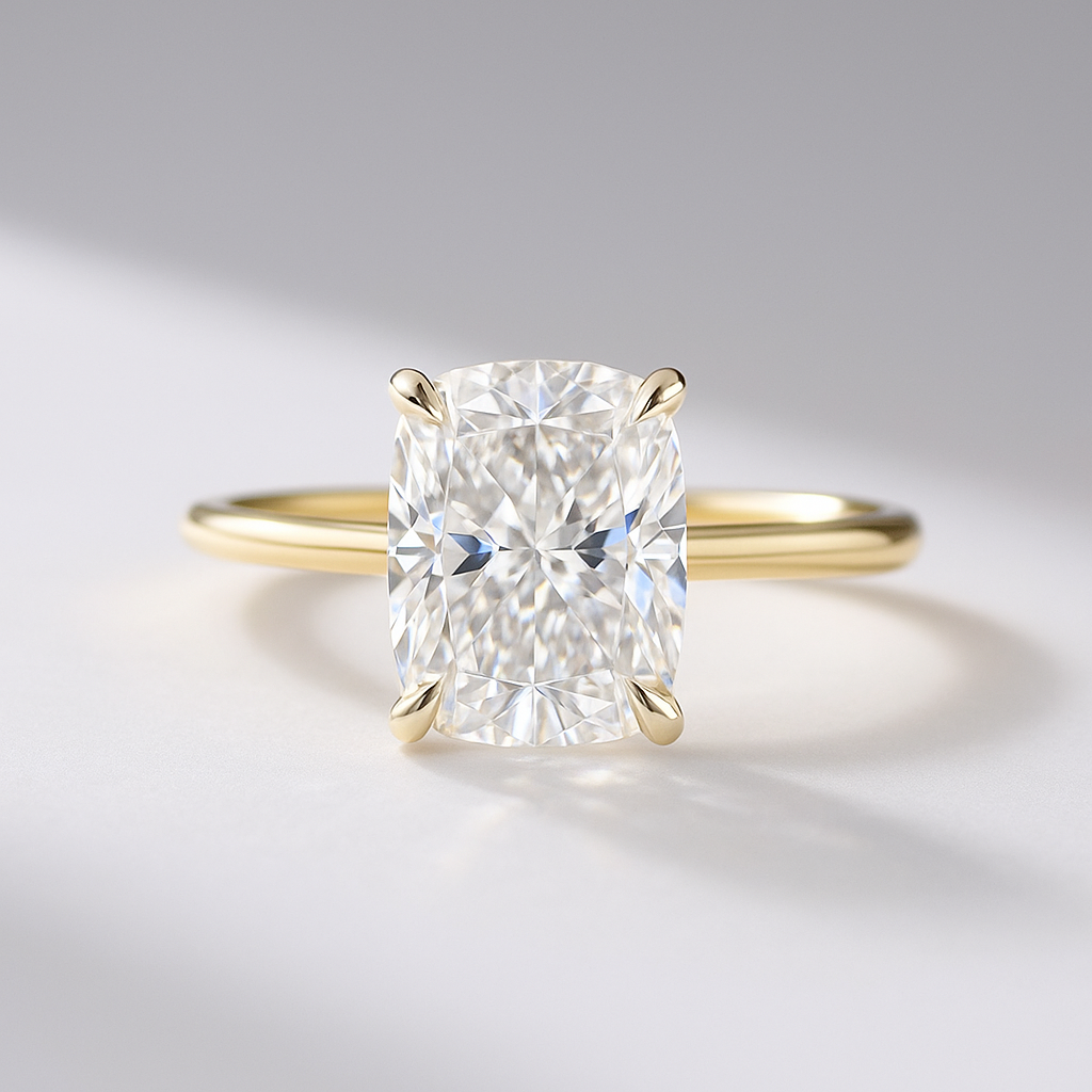 2 Carat Elongated Cushion Cut Two Tone Wedding Ring