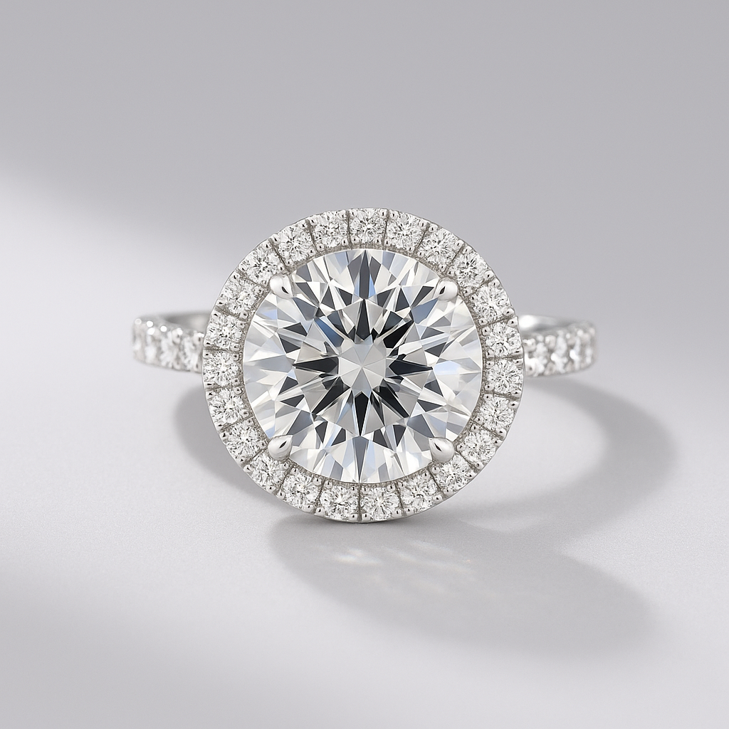 2 Carat Round Cut Halo Diamond Classic Engagement Ring