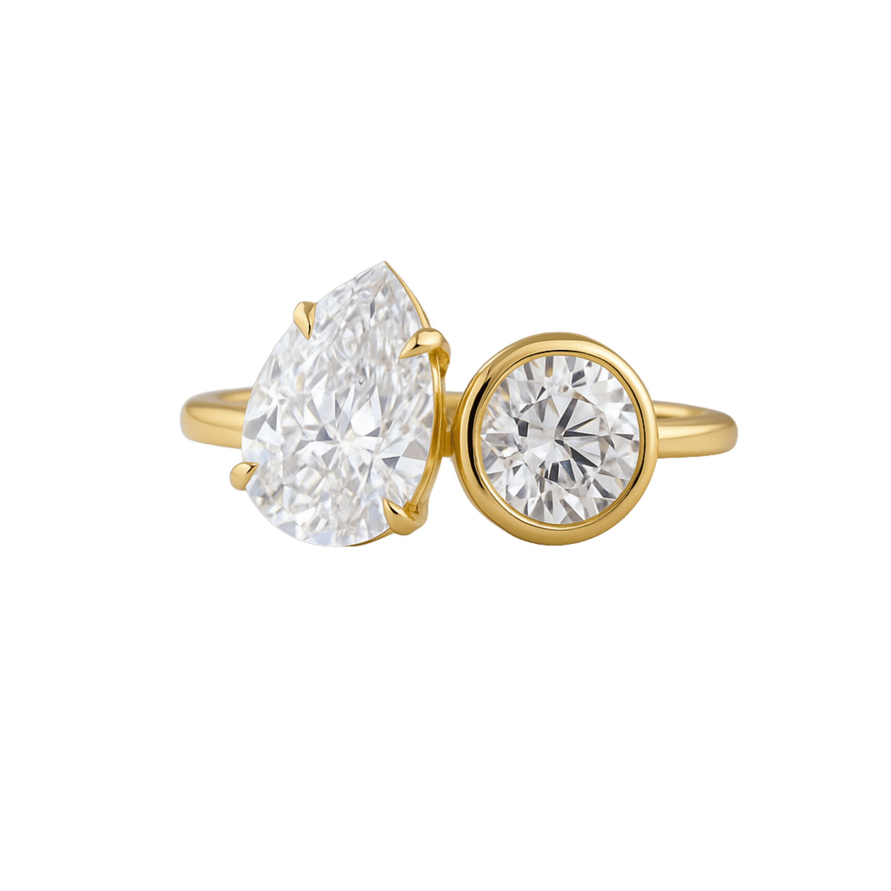 2.20 Carat Pear & Bezel Set Round Toi Et Moi Art Deco Engagement Ring - Evara Jewelry LLC