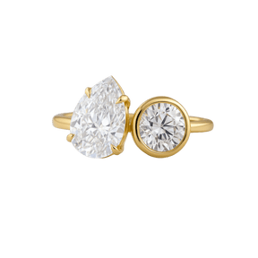 2.20 Carat Pear & Bezel Set Round Toi Et Moi Art Deco Engagement Ring - Evara Jewelry LLC
